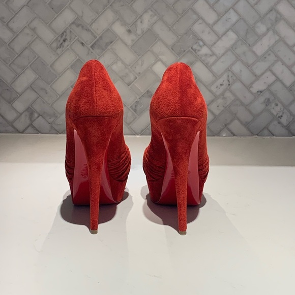 Christian Louboutin red suede platform pumps 38 - Picture 2 of 5